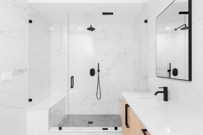 Contemporary Shower with Black Fixtures